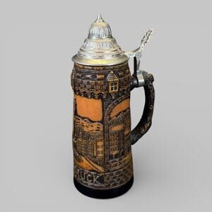 Vintage Innsbruck Goldenese Dachl Western Germany King Lidded Beer Stein 10"